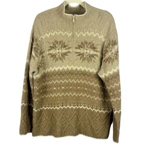 Talbots Lambs Wool Angora Rabbit Hair Cashmere Wool Blend Tan Cream Knit Sweater